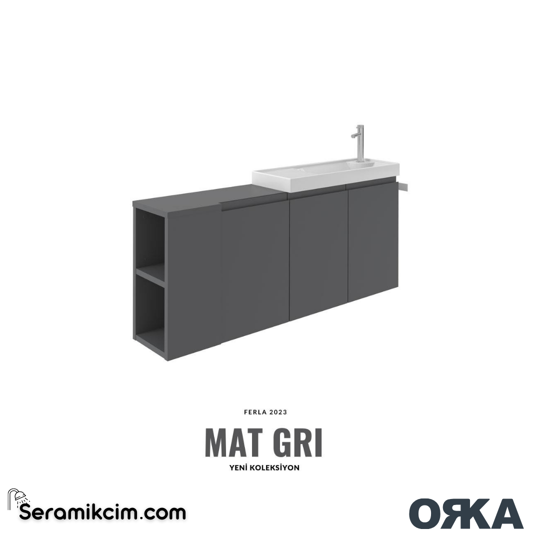 Orka Ferla 60cm Banyo Dolabı Set Mat Gri - ORK071.60.02.TKM