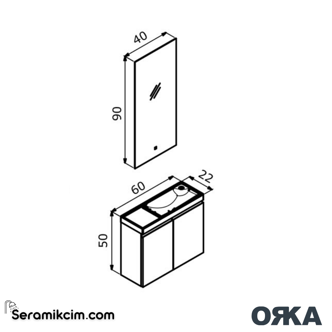 Orka Ferla 60cm Banyo Dolabı Set Mat Gri - ORK071.60.02.TKM