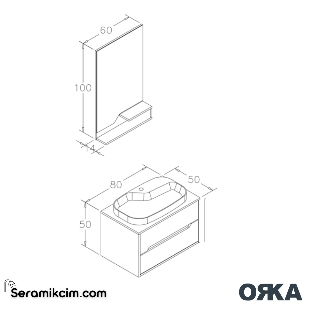 Orka Galia 80cm Banyo Dolabı Set Legnano - ORK08.80.01.TKM