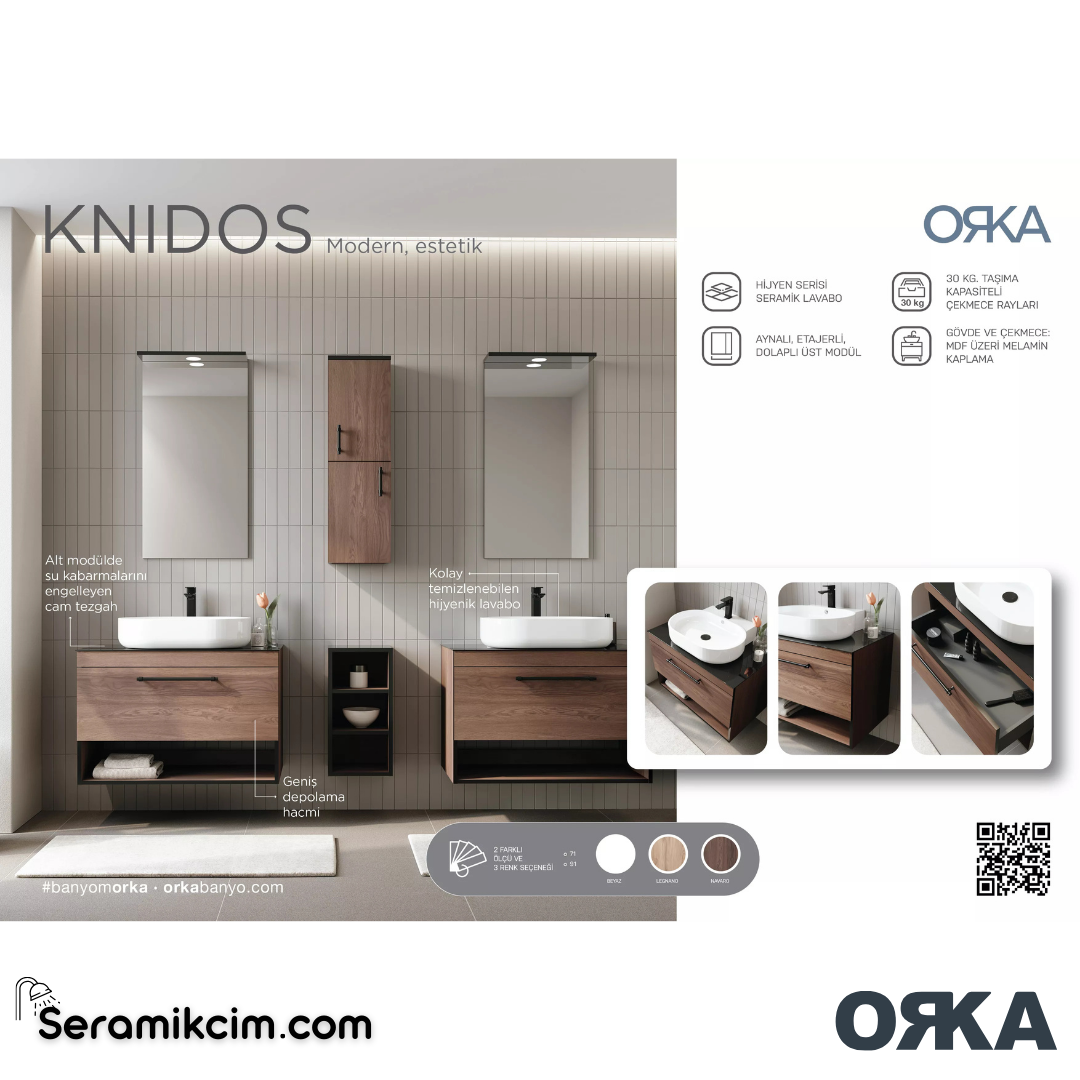 Orka Knidos 70cm Banyo Dolabı Ayna Dolaplı Set Navaro - ORK140.70.03.TKM