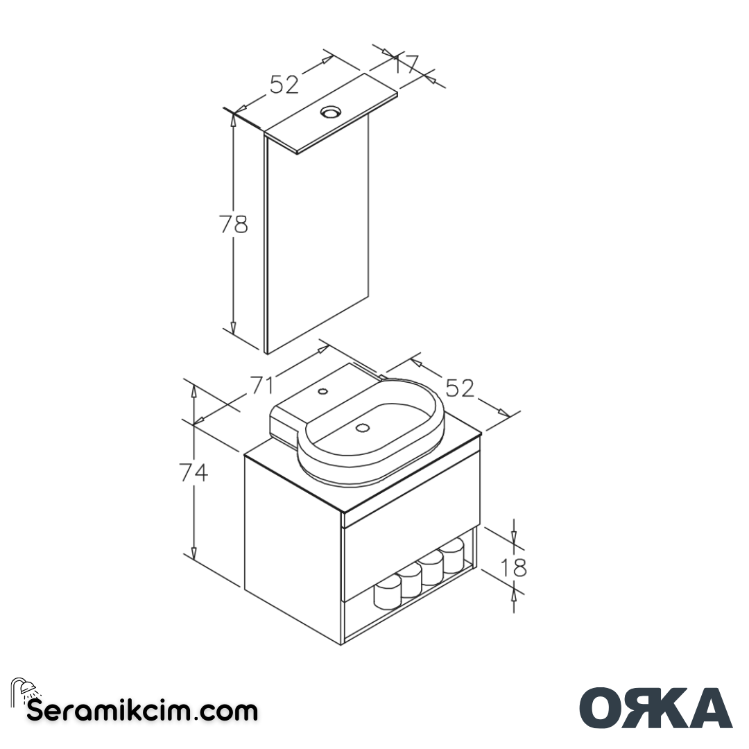 Orka Knidos 70cm Banyo Dolabı Spot Aynalı Set Legnano - ORK141.70.02.TKM