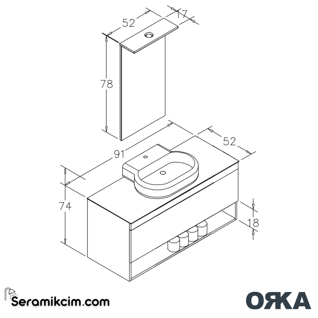 Orka Knidos 90cm Banyo Dolabı Spot Aynalı Set Legnano - ORK141.90.02.TKM