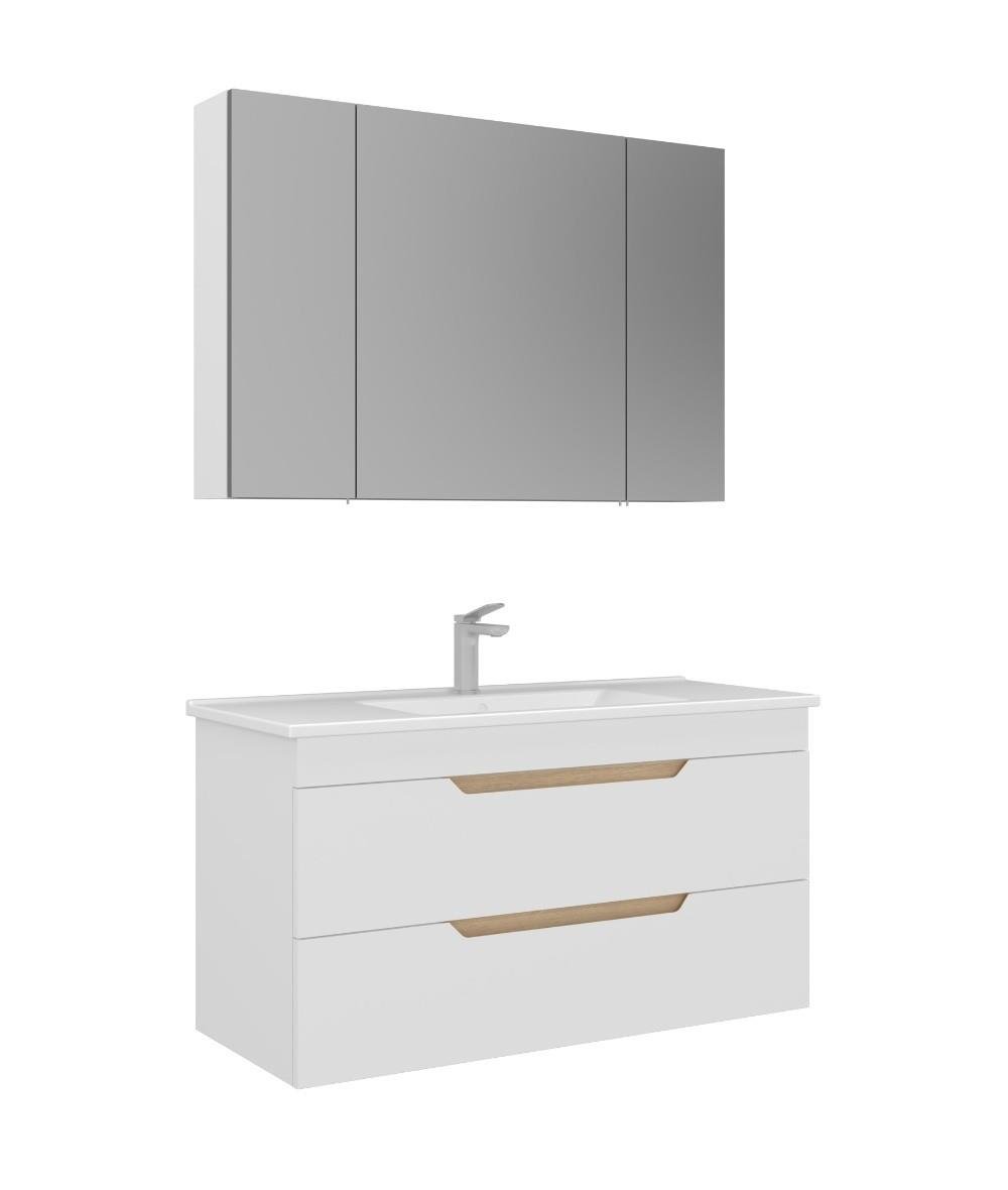 Orka Lena 100cm Asma Banyo Dolabı Set Kapaklı Mat Beyaz