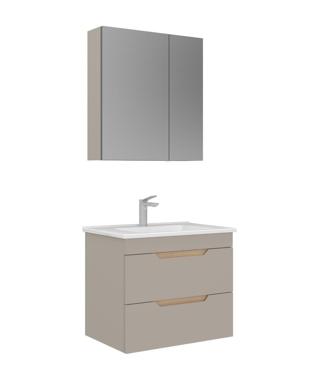 Orka Lena 65cm Asma Banyo Dolabı Set Kapaklı Mat Çöl Beji