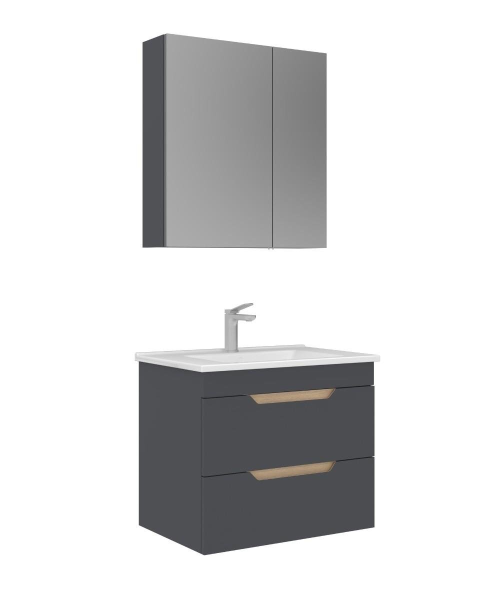 Orka Lena 65cm Asma Banyo Dolabı Set Kapaklı Mat Antrasit