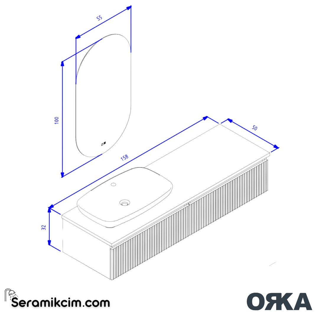 Orka Lentia 160cm Banyo Dolabı Set Mat Antrasit - ORK15.160.01.TKM