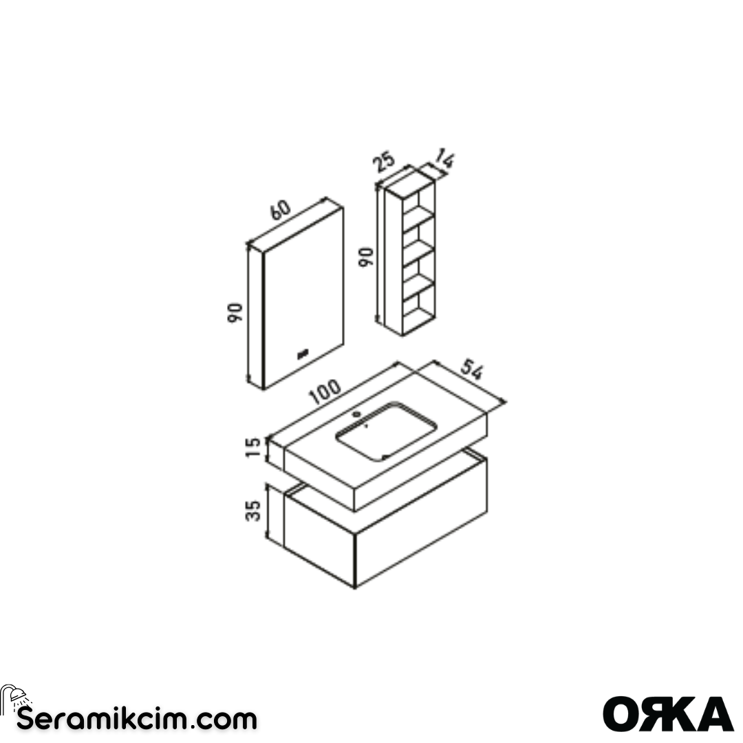 Orka Levanto 100cm Banyo Dolabı Set Porselen Tezgah Mat Bej