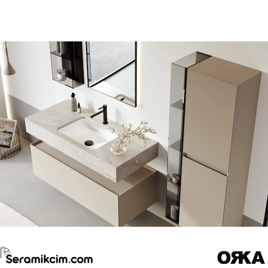 Orka Levanto 100cm Banyo Dolabı Set Porselen Tezgah Mat Kaşmir