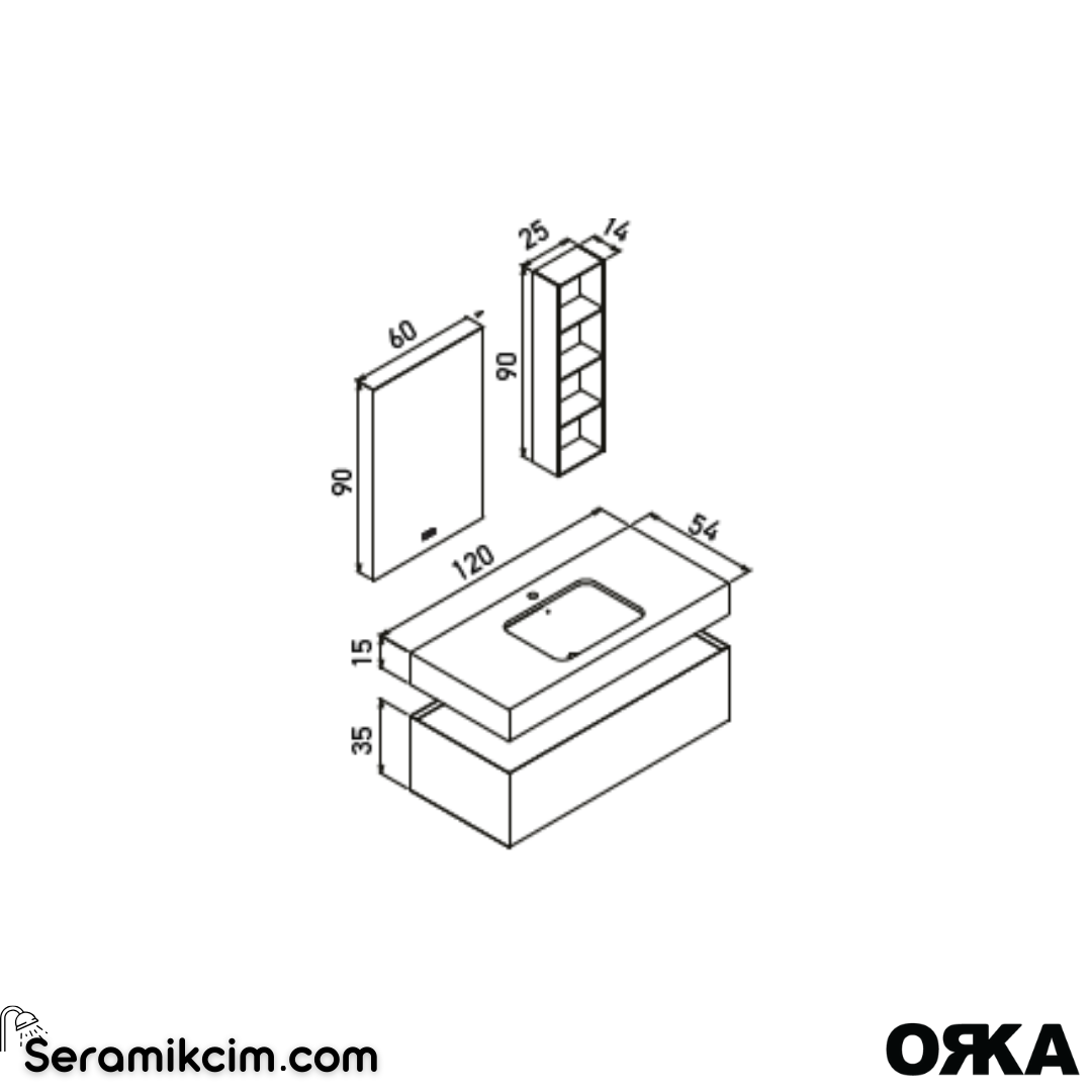 Orka Levanto 120cm Banyo Dolabı Set Porselen Tezgah Mat Kaşmir