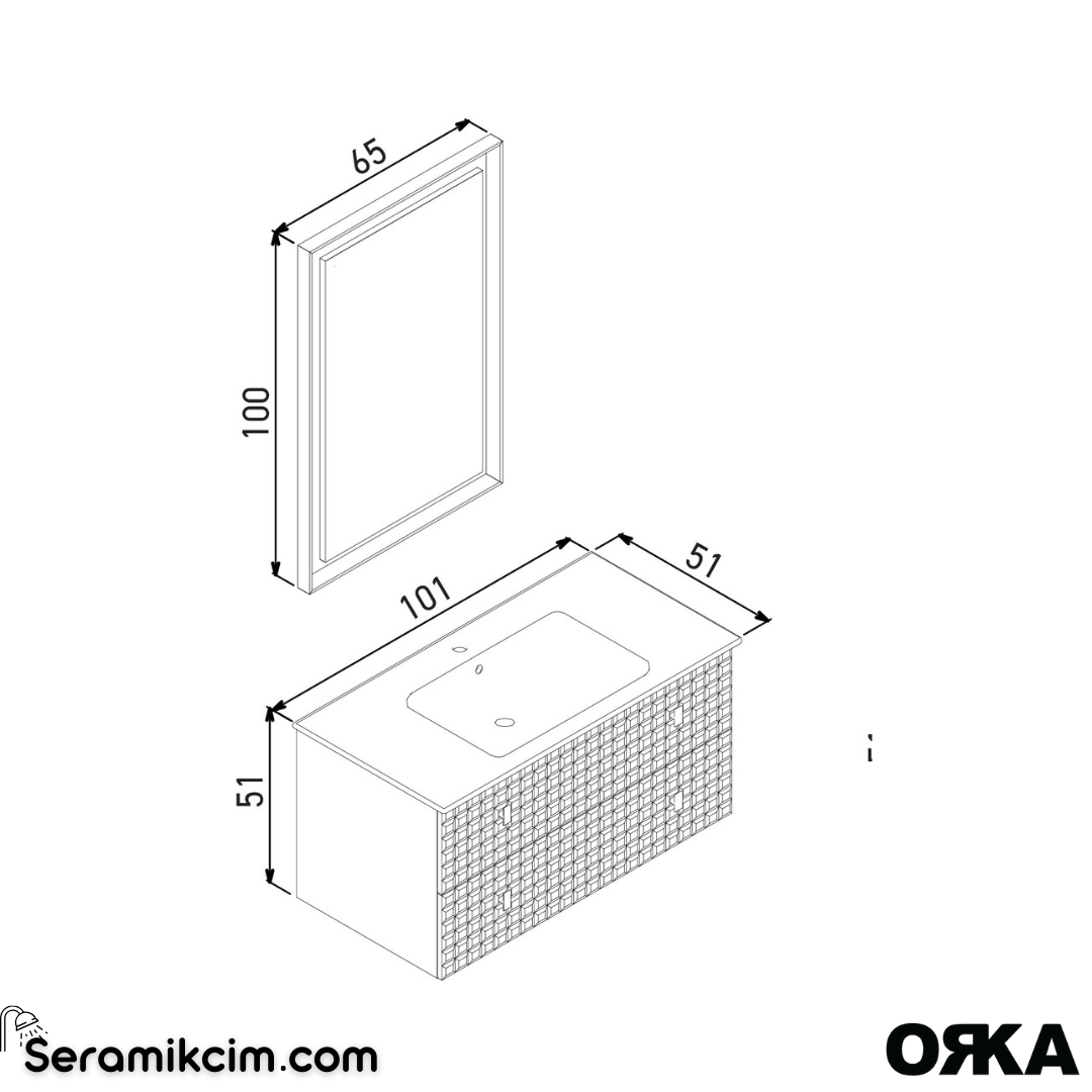 Orka Lipari 100cm Ayaklı Banyo Dolabı Set (Altın Detaylı) Mat Antrasit