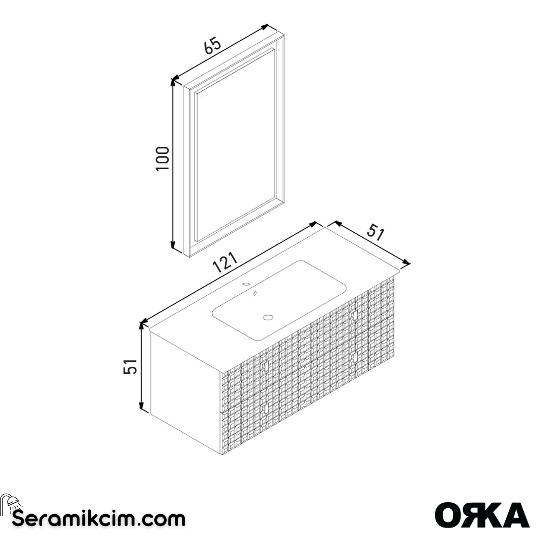 Orka Lipari 120cm Asma Banyo Dolabı Set (Altın Detaylı) Mat Beyaz