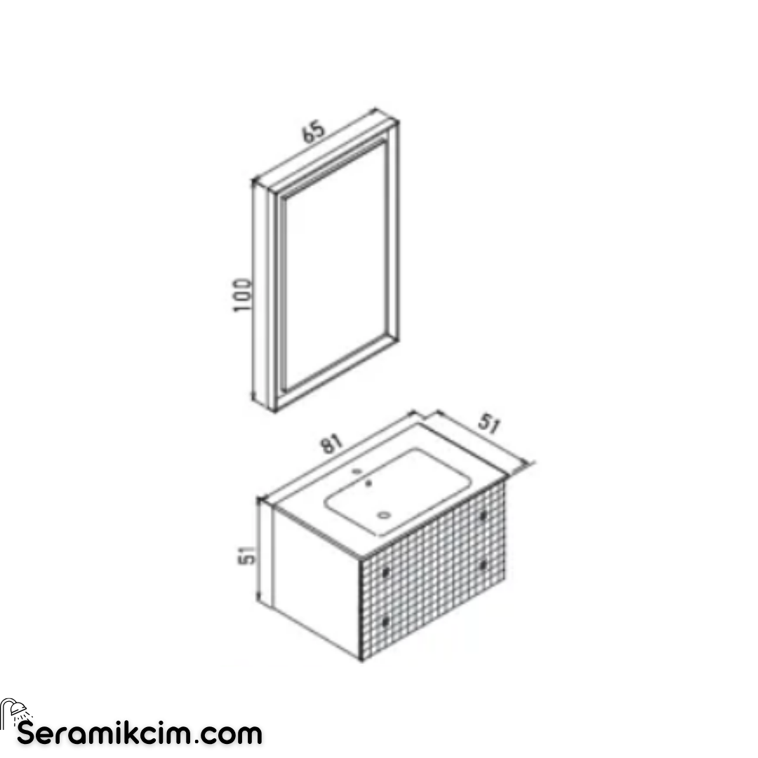 Orka Lipari 80cm Asma Banyo Dolabı Set (Altın Detaylı) Mat Beyaz