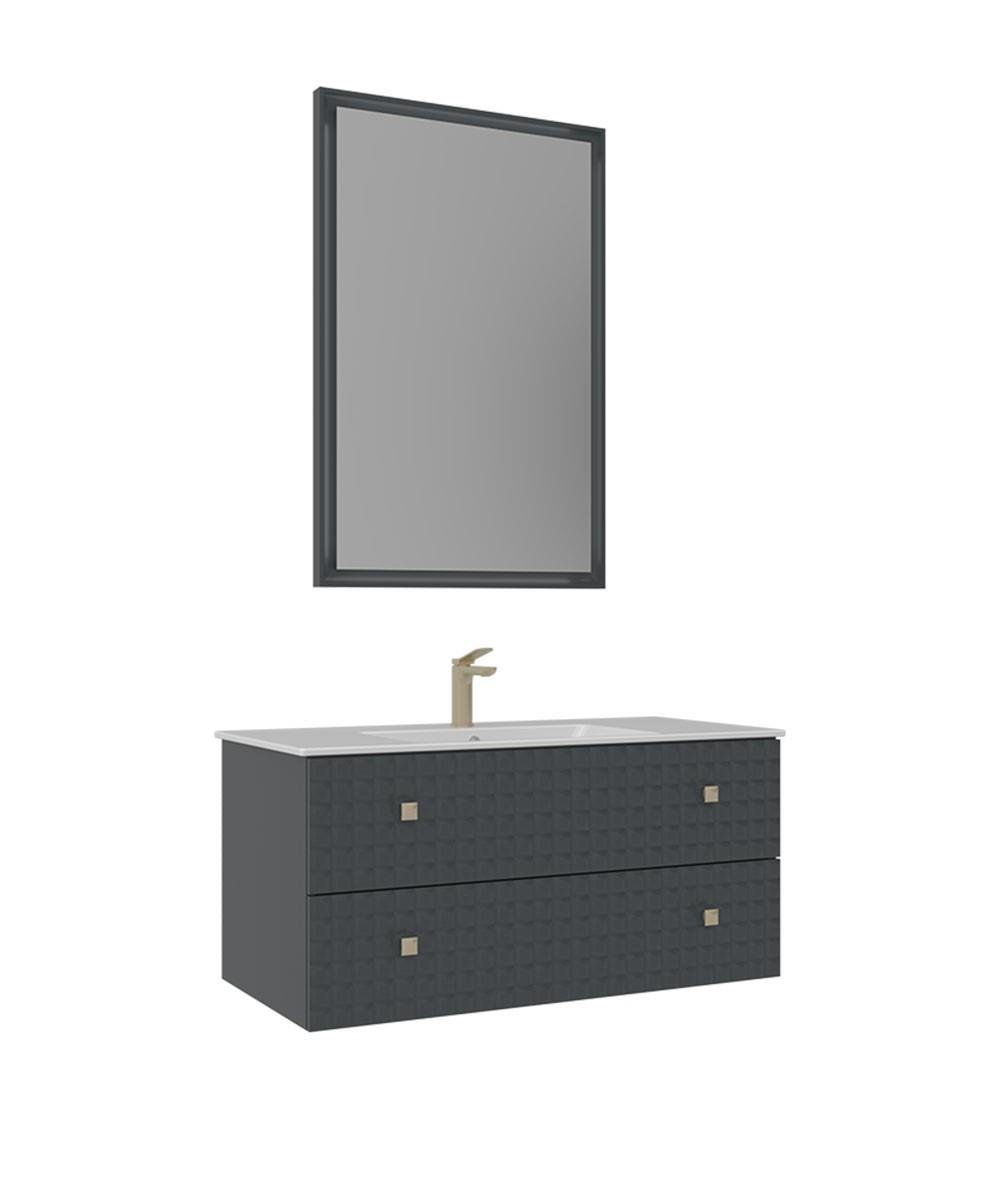 Orka Lipari 80cm Asma Banyo Dolabı Set (Altın Detaylı) Mat Antrasit