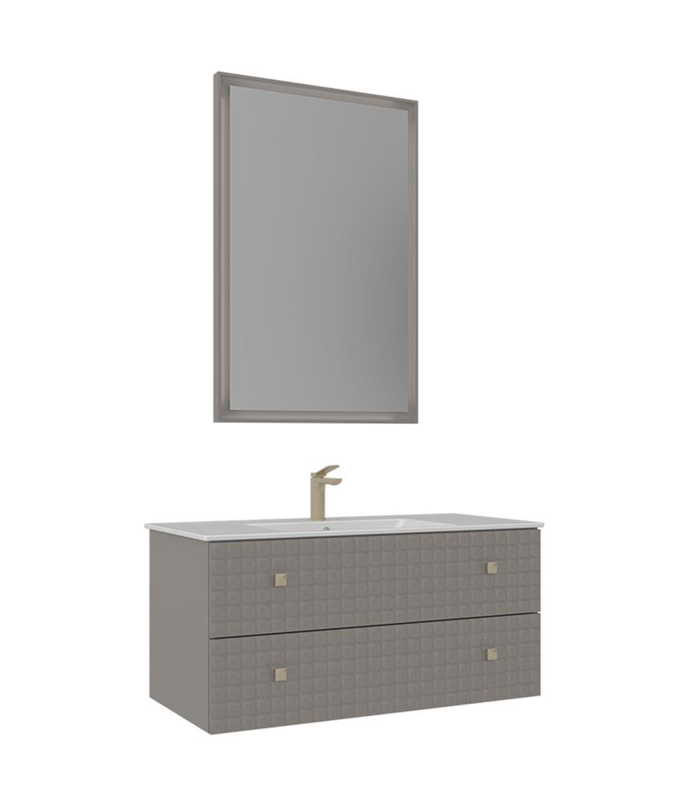 Orka Lipari 80cm Asma Banyo Dolabı Set (Altın Detaylı) Mat Vizon