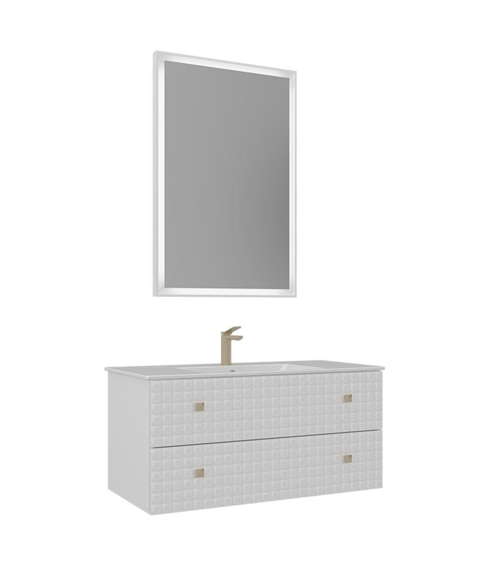 Orka Lipari 80cm Asma Banyo Dolabı Set (Altın Detaylı) Mat Beyaz