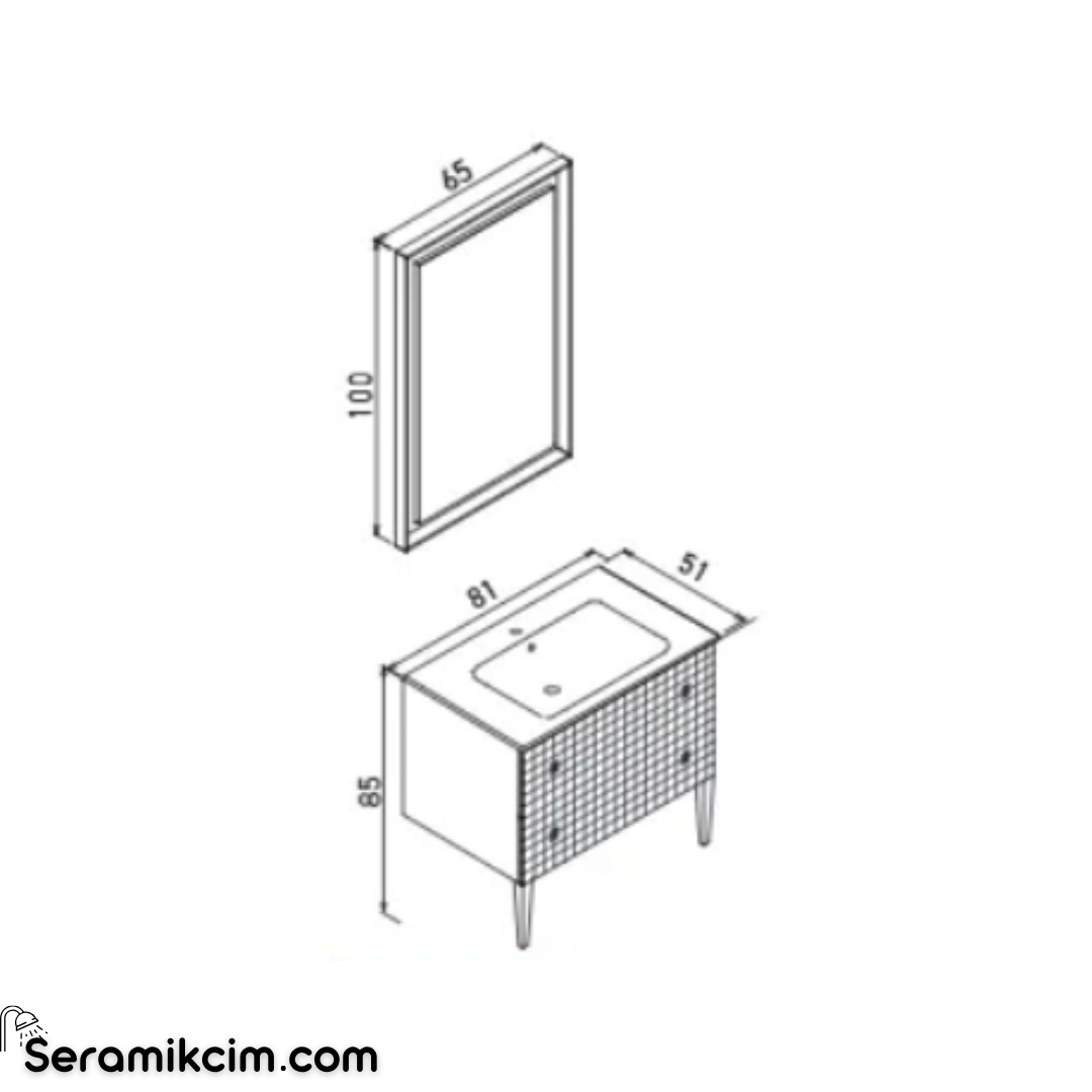 Orka Lipari 80cm Ayaklı Banyo Dolabı Set (Altın Detaylı) Mat Vizon