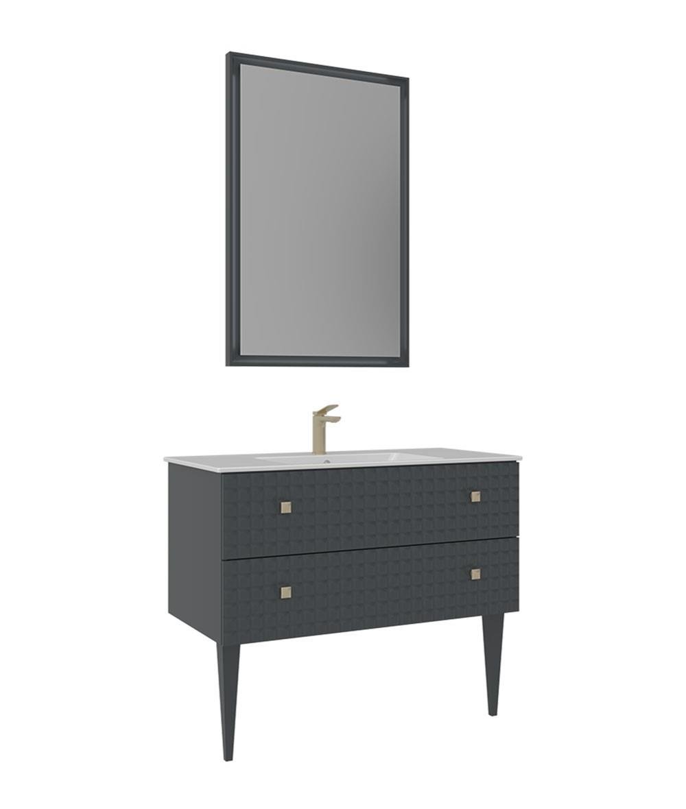 Orka Lipari 80cm Ayaklı Banyo Dolabı Set (Altın Detaylı) Mat Antrasit