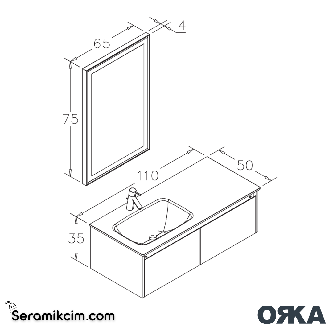 Orka Lisbon 110cm Banyo Dolabı Set Mat Antrasit - ORK150.110.01.TKM