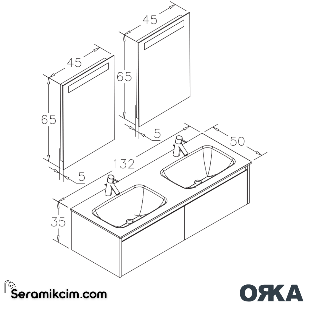 Orka Lisbon 132cm Banyo Dolabı Set Mat Antrasit - ORK150.132.01.TKM