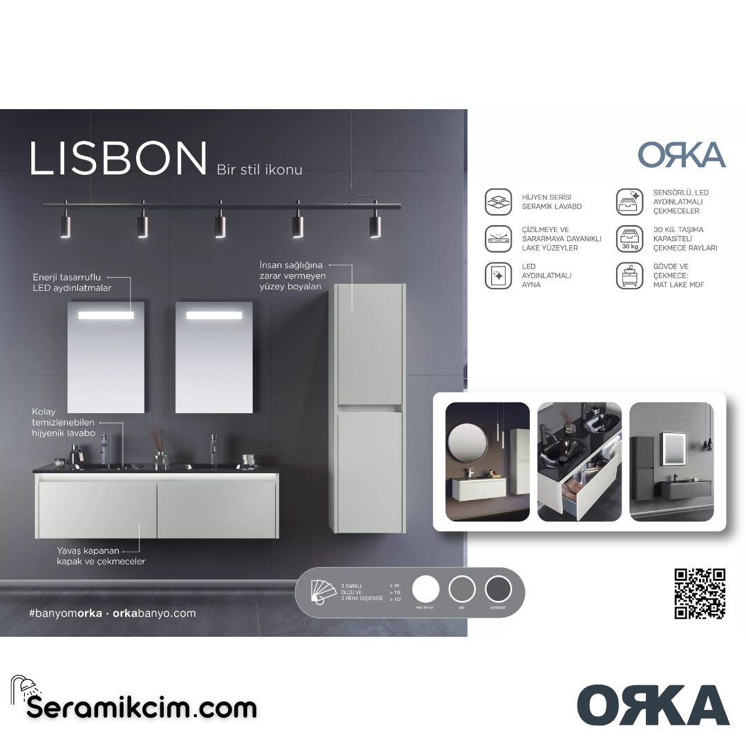 Orka Lisbon 90cm Banyo Dolabı Set Mat Beyaz - ORK150.90.02.TKM