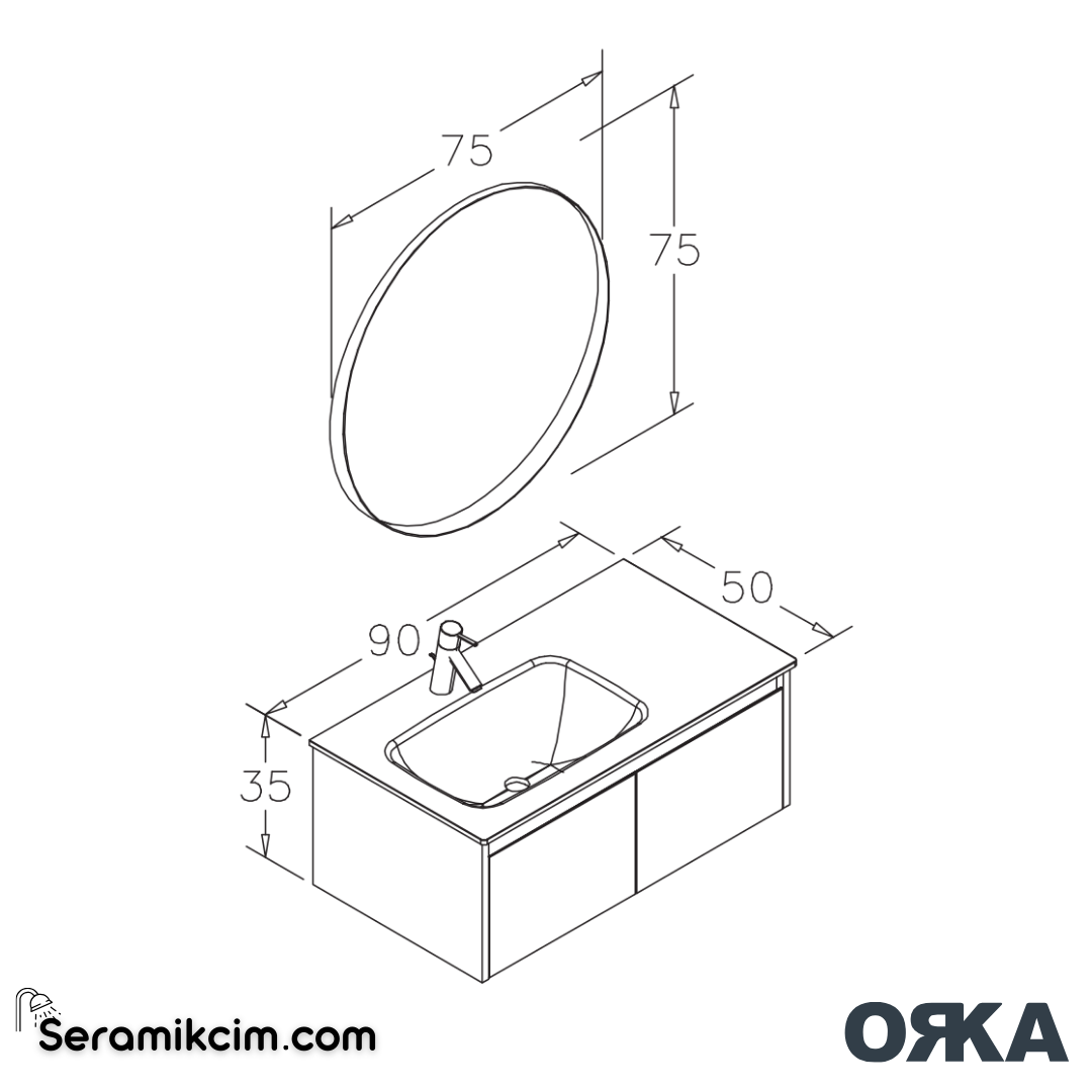 Orka Lisbon 90cm Banyo Dolabı Set Mat Antrasit - ORK150.90.01.TKM