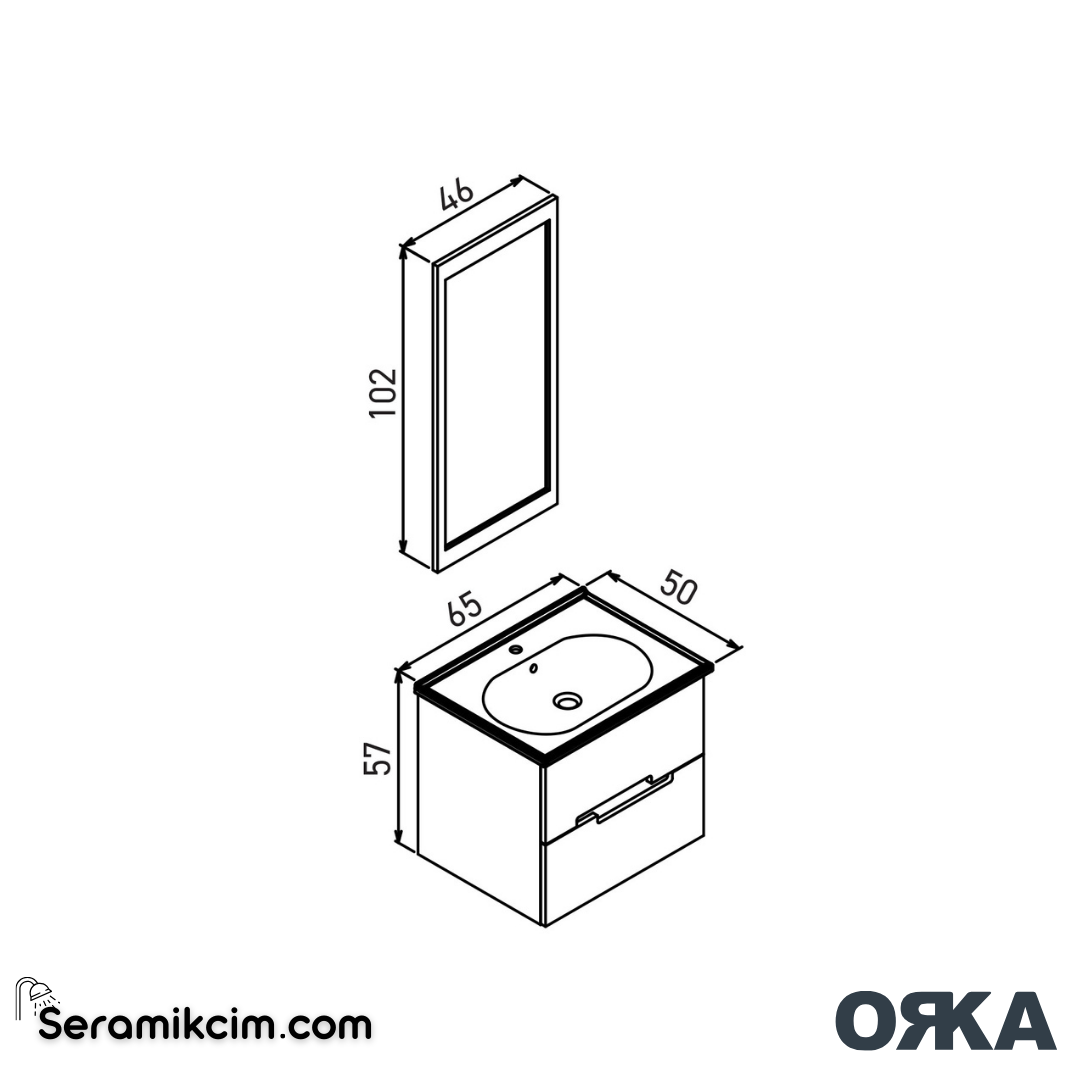 Orka Lodi 65cm Banyo Dolabı Set Beyaz/Altın - ORK151.65.01.TKM