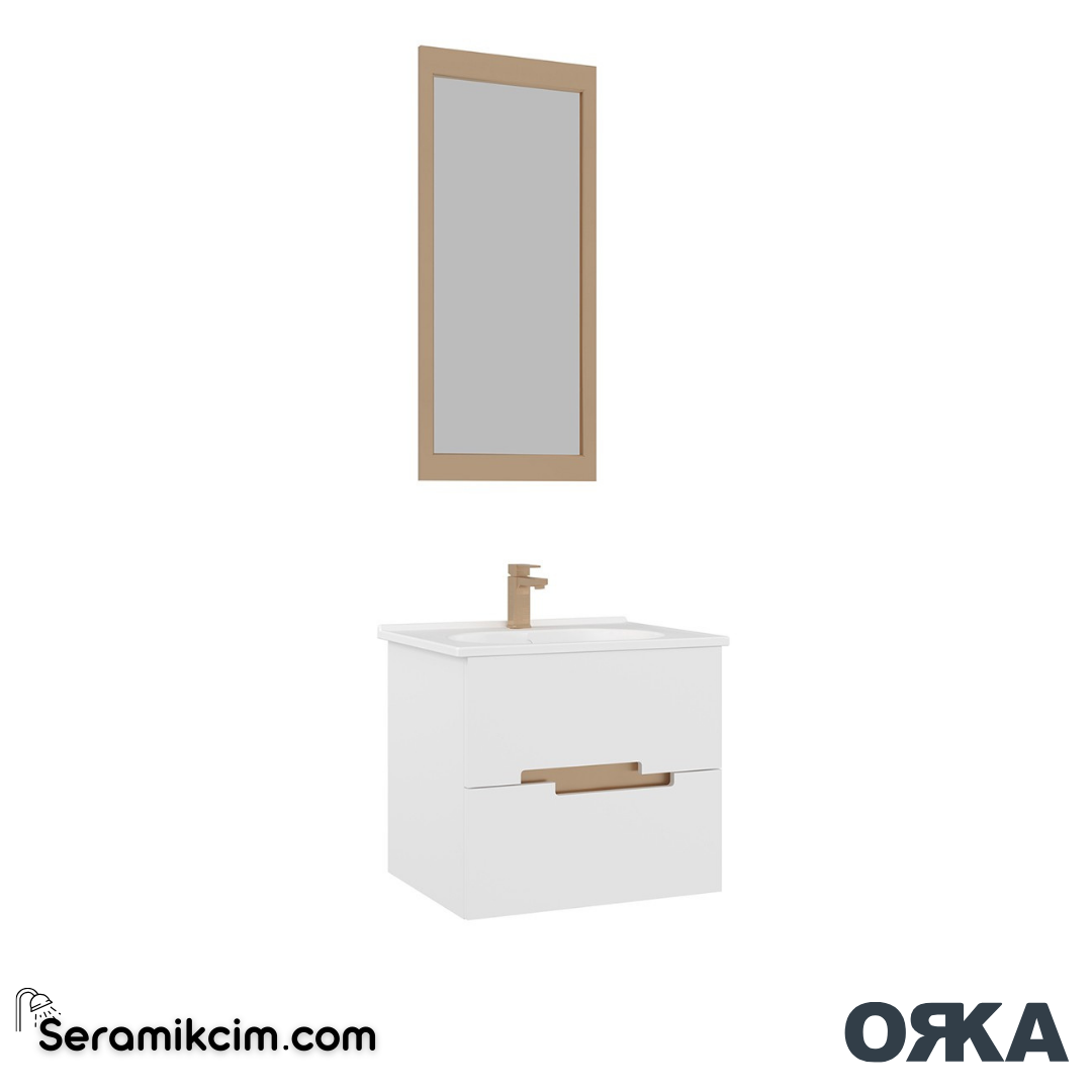 Orka Lodi 65cm Banyo Dolabı Set Beyaz/Altın - ORK151.65.01.TKM