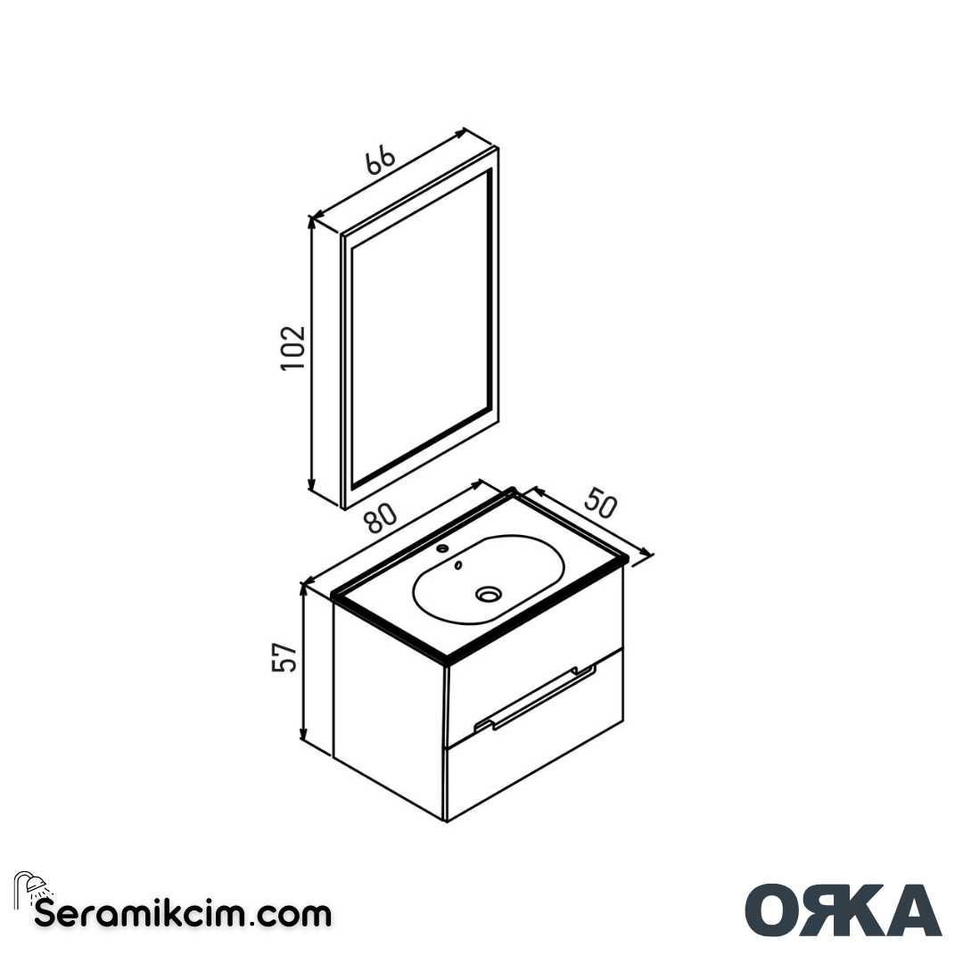 Orka Lodi 80cm Banyo Dolabı Set Beyaz/Altın - ORK151.80.01.TKM