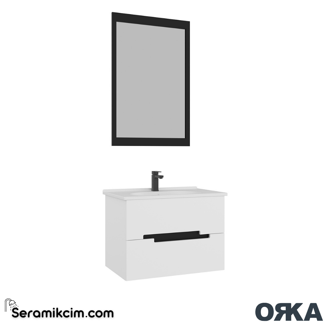 Orka Lodi 80cm Banyo Dolabı Set Beyaz/Siyah - ORK151.80.03.TKM