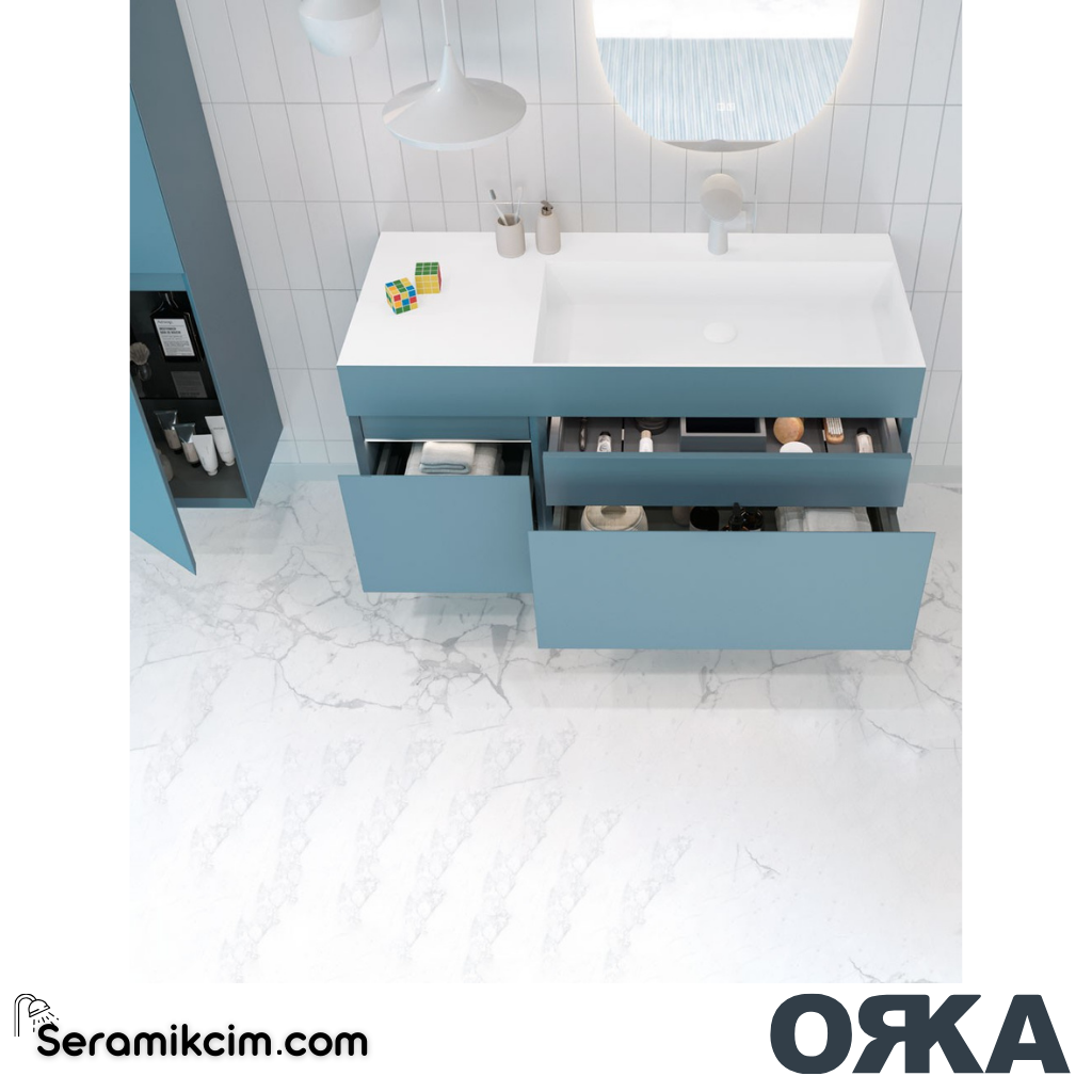 Orka Lusso 120cm Banyo Dolabı Set Mat Mavi - ORK152.120.03.TKM