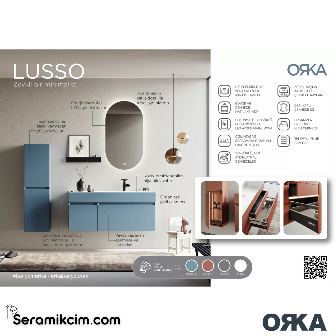 Orka Lusso 40cm Boy Dolabı (Sağ-Sol) Mat Antrasit - ORK.BYD1011