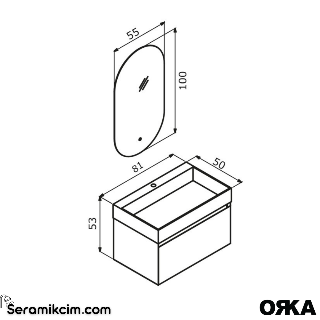 Orka Lusso 80cm Asma Banyo Dolabı Set Mat Tarçın