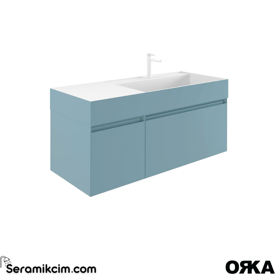 Orka Lusso 80cm Asma Banyo Dolabı Set Mat Mavi