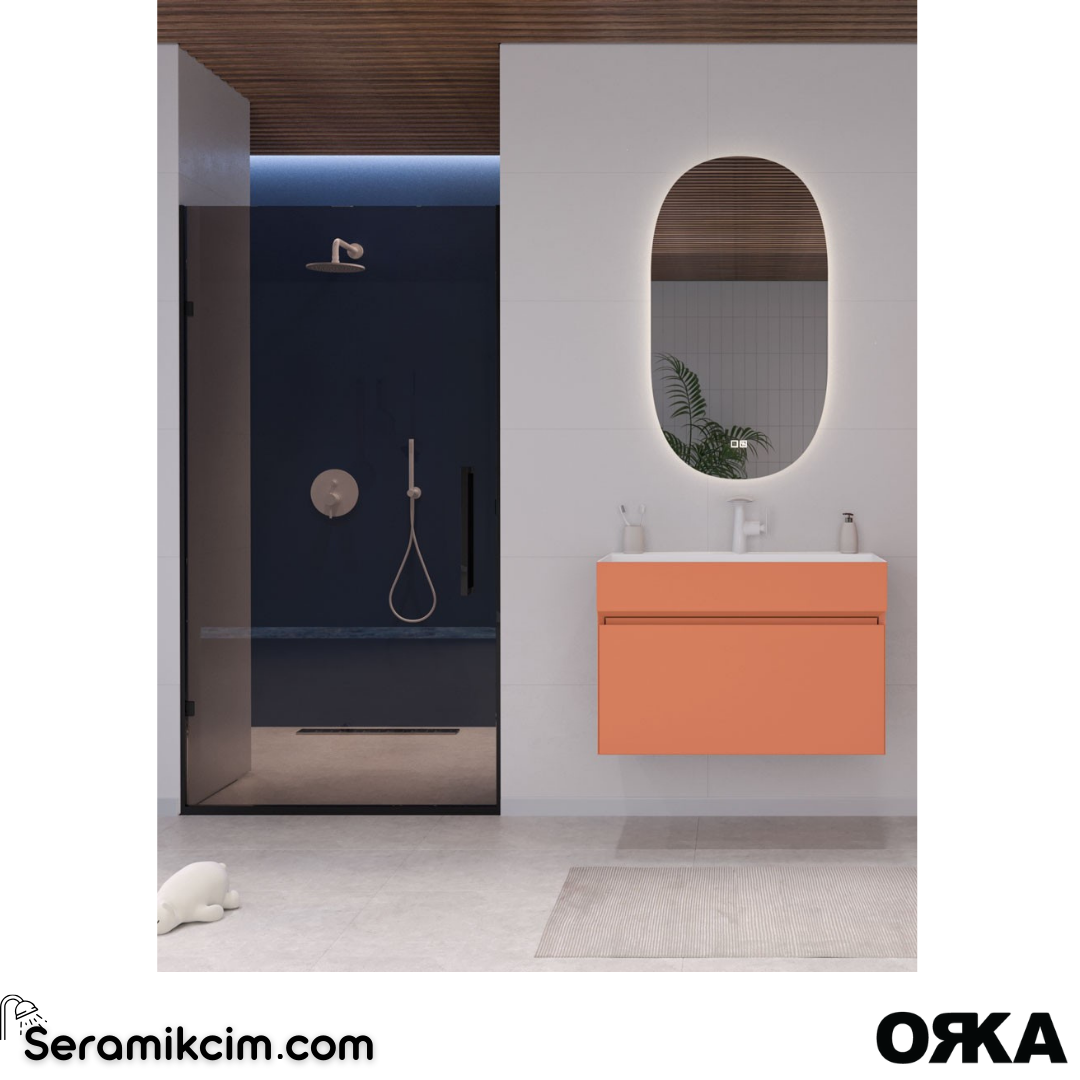Orka Lusso 80cm Asma Banyo Dolabı Set Mat Tarçın