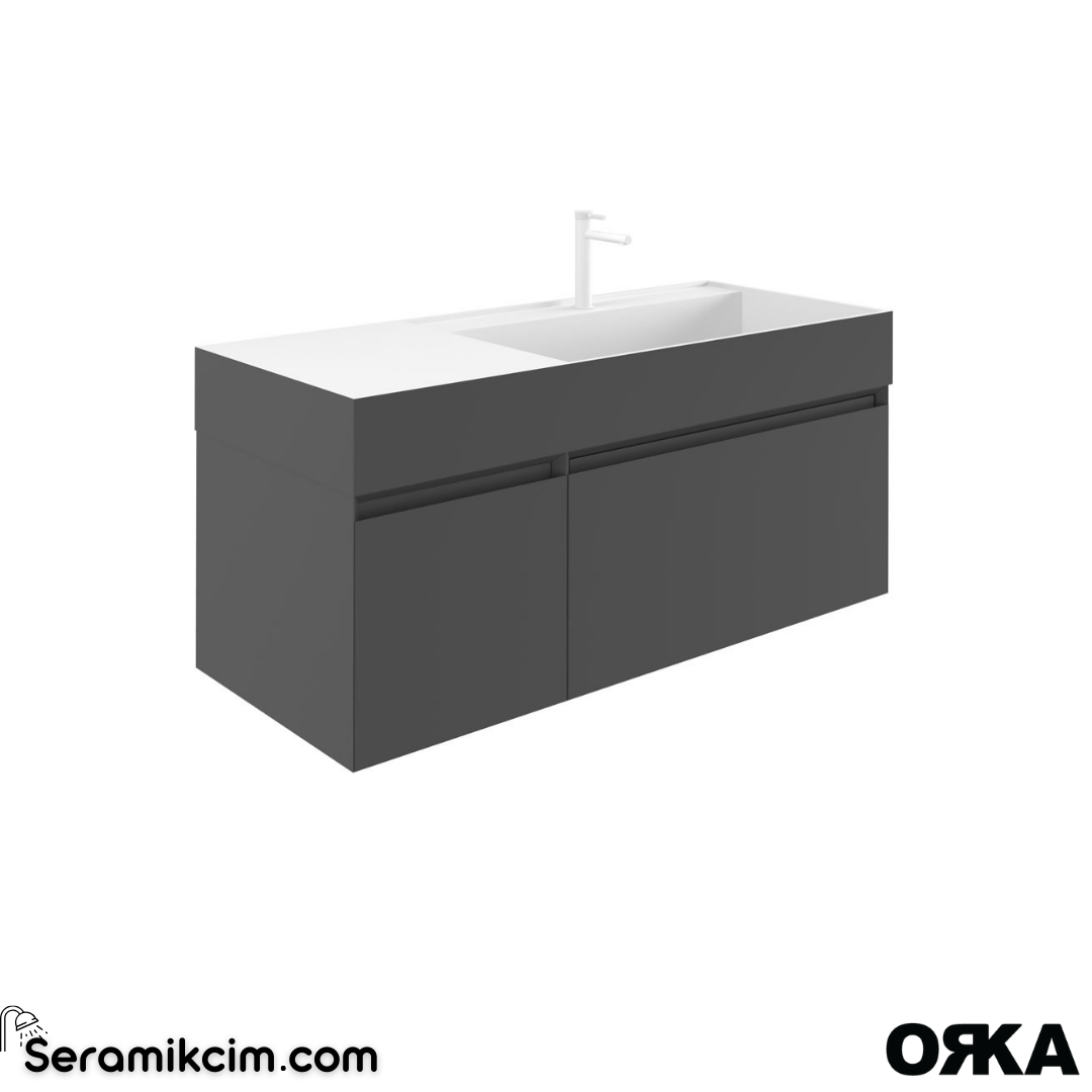 Orka Lusso 80cm Asma Banyo Dolabı Set Mat Antrasit