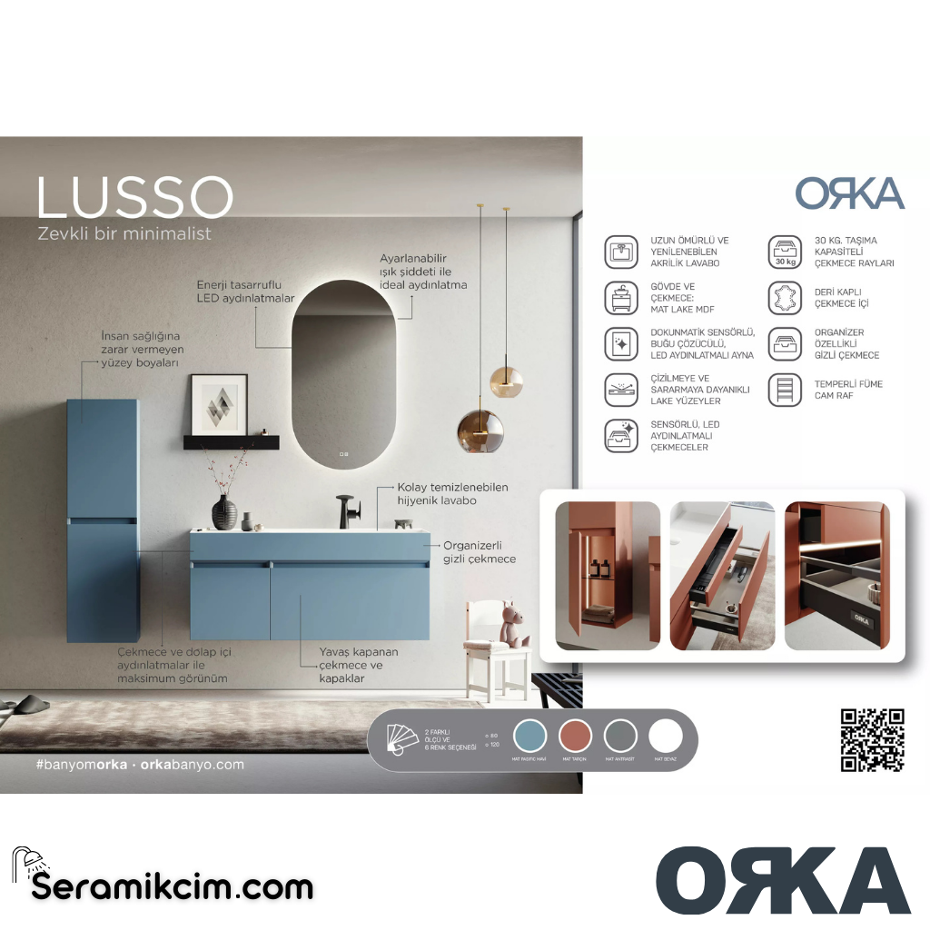 Orka Lusso 80cm Banyo Dolabı Set Mat Tarçın - ORK152.80.04.TKM