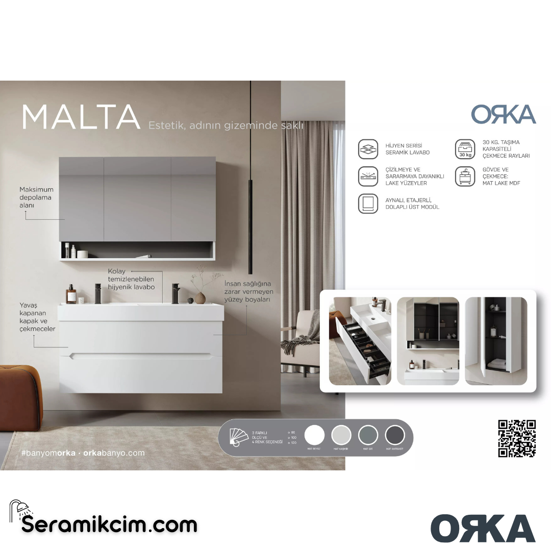 Orka Malta 40cm Boy Dolabı (Sağ-Sol) Mat Beyaz - ORK.BYD1127
