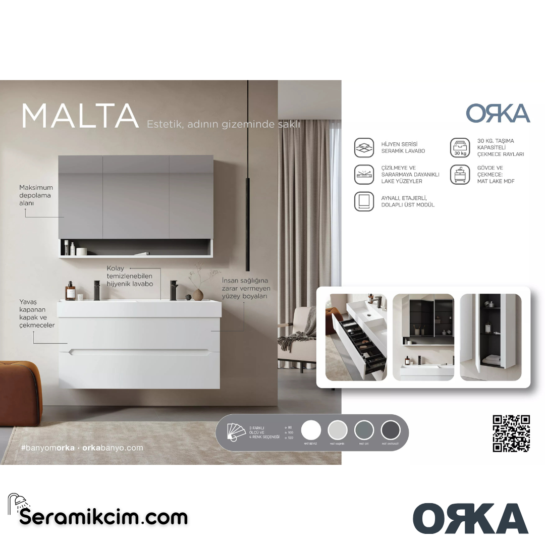 Orka Malta 80cm Banyo Dolabı Set Mat Kaşmir - ORK164.80.04.TKM