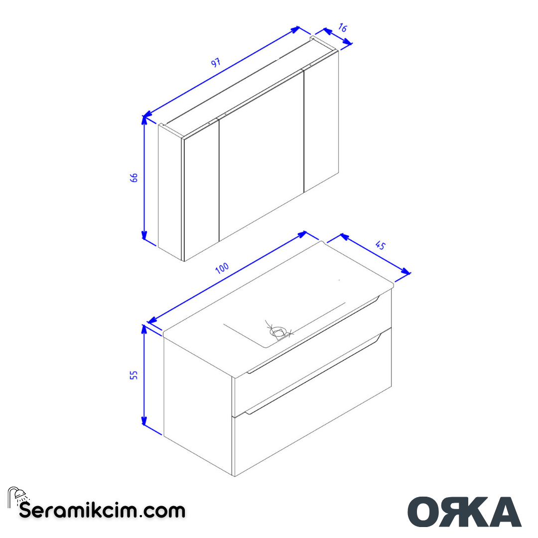 Orka Messina 100cm Banyo Dolabı Dolaplı Ayna Set Mat Antrasit - ORK166.100.01.TKM