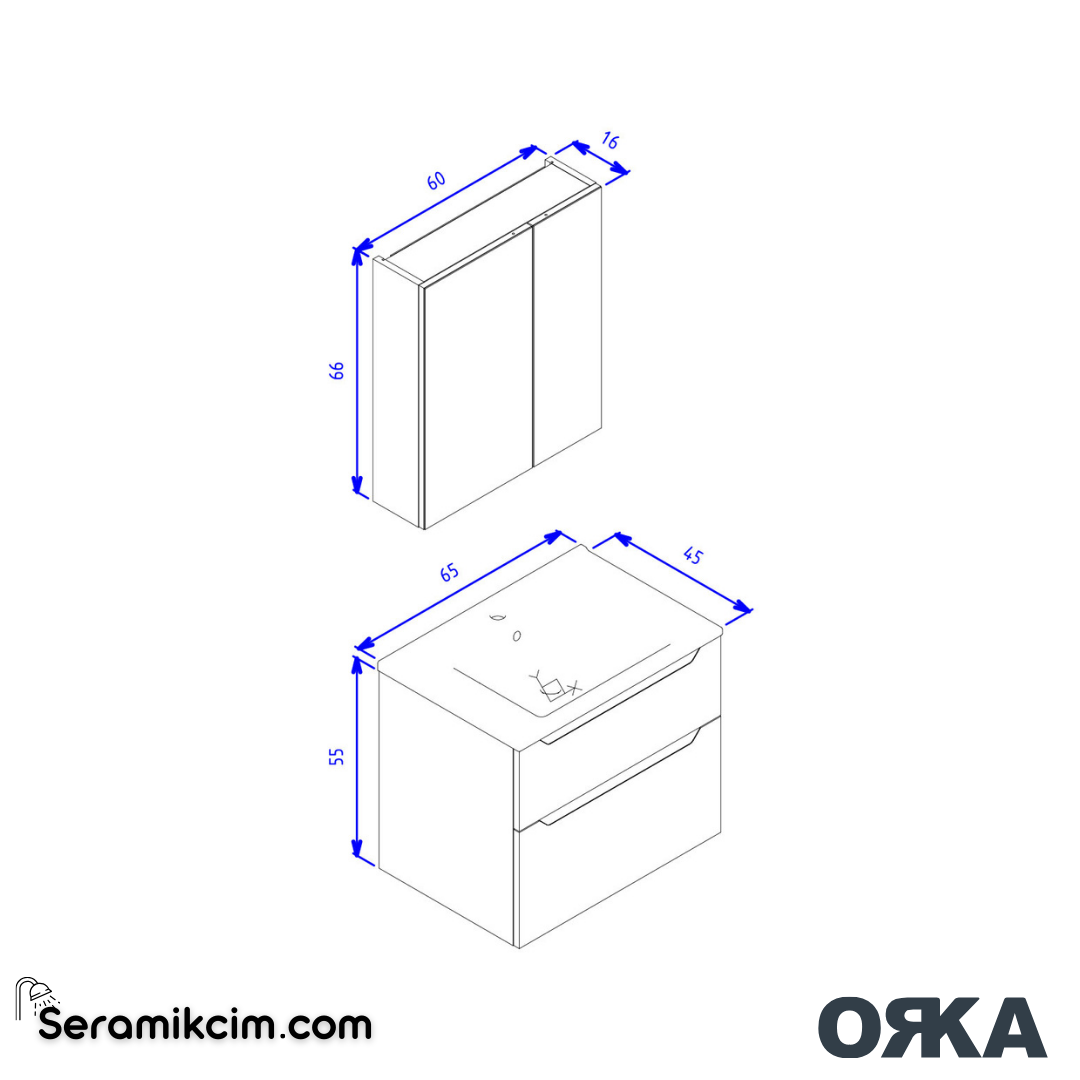 Orka Messina 65cm Banyo Dolabı Dolaplı Ayna Set Mat Beyaz - ORK166.65.02.TKM