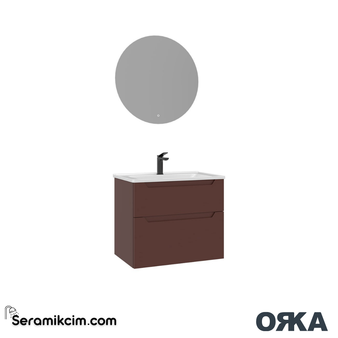 Orka Messina 65cm Banyo Dolabı Ledli Ayna Set Tuscan Kırmızı - ORK165.65.04.TKM