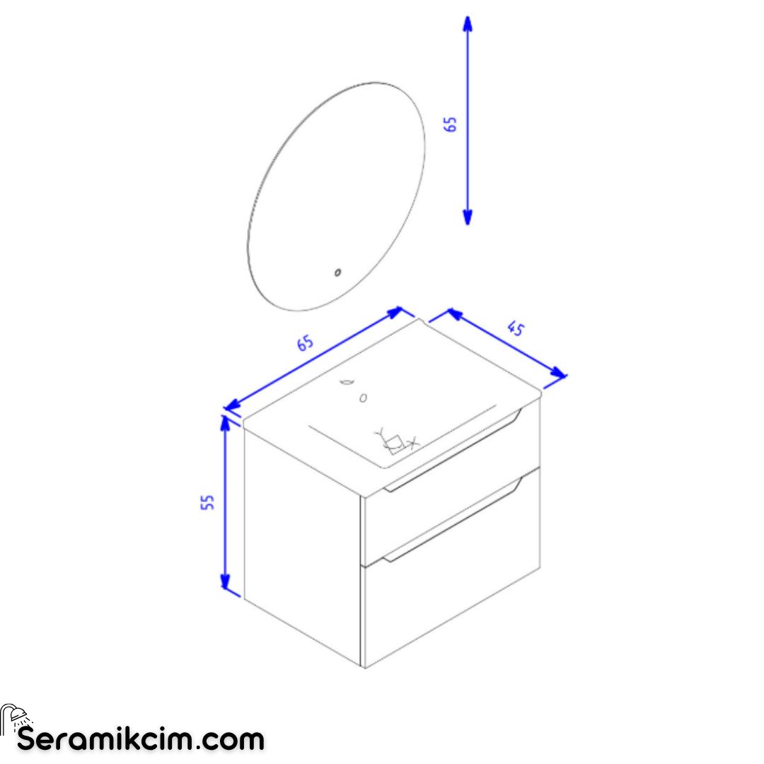 Orka Messina 65cm Banyo Dolabı Ledli Ayna Set Mat Kaşmir