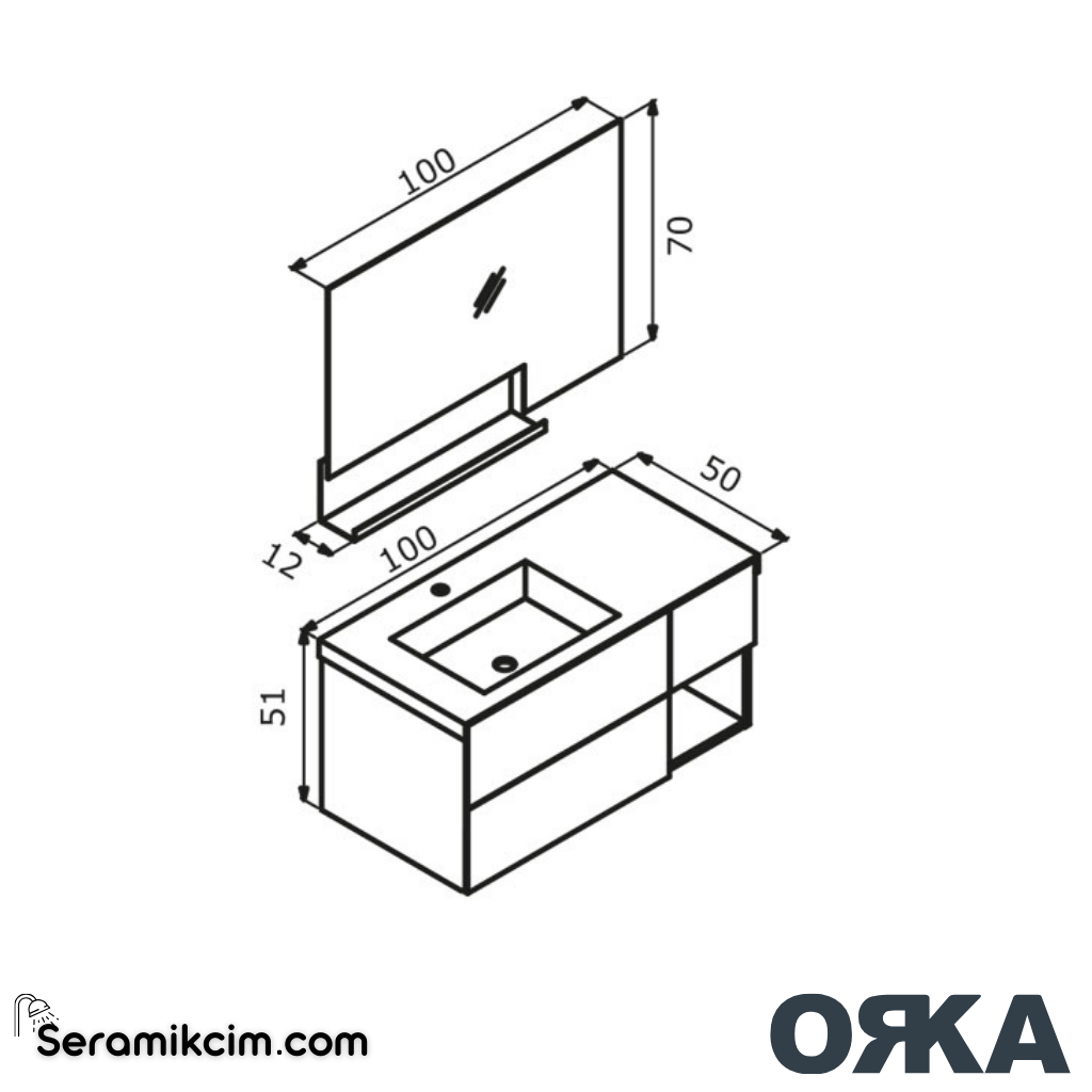 Orka Milano 100cm Banyo Dolabı Set Mat Vizon - ORK162.100.05.TKM