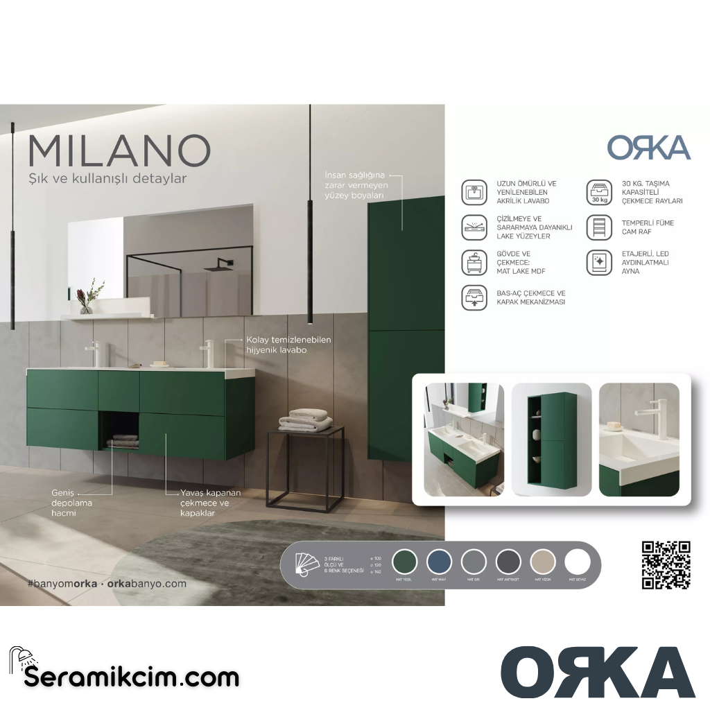 Orka Milano 100cm Banyo Dolabı Set Mat Vizon - ORK162.100.05.TKM