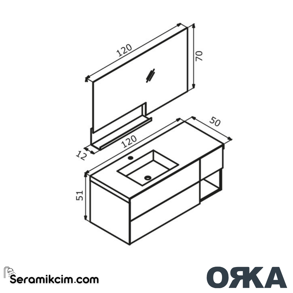 Orka Milano 120cm Banyo Dolabı Set Mat Mavi - ORK162.120.04.TKM