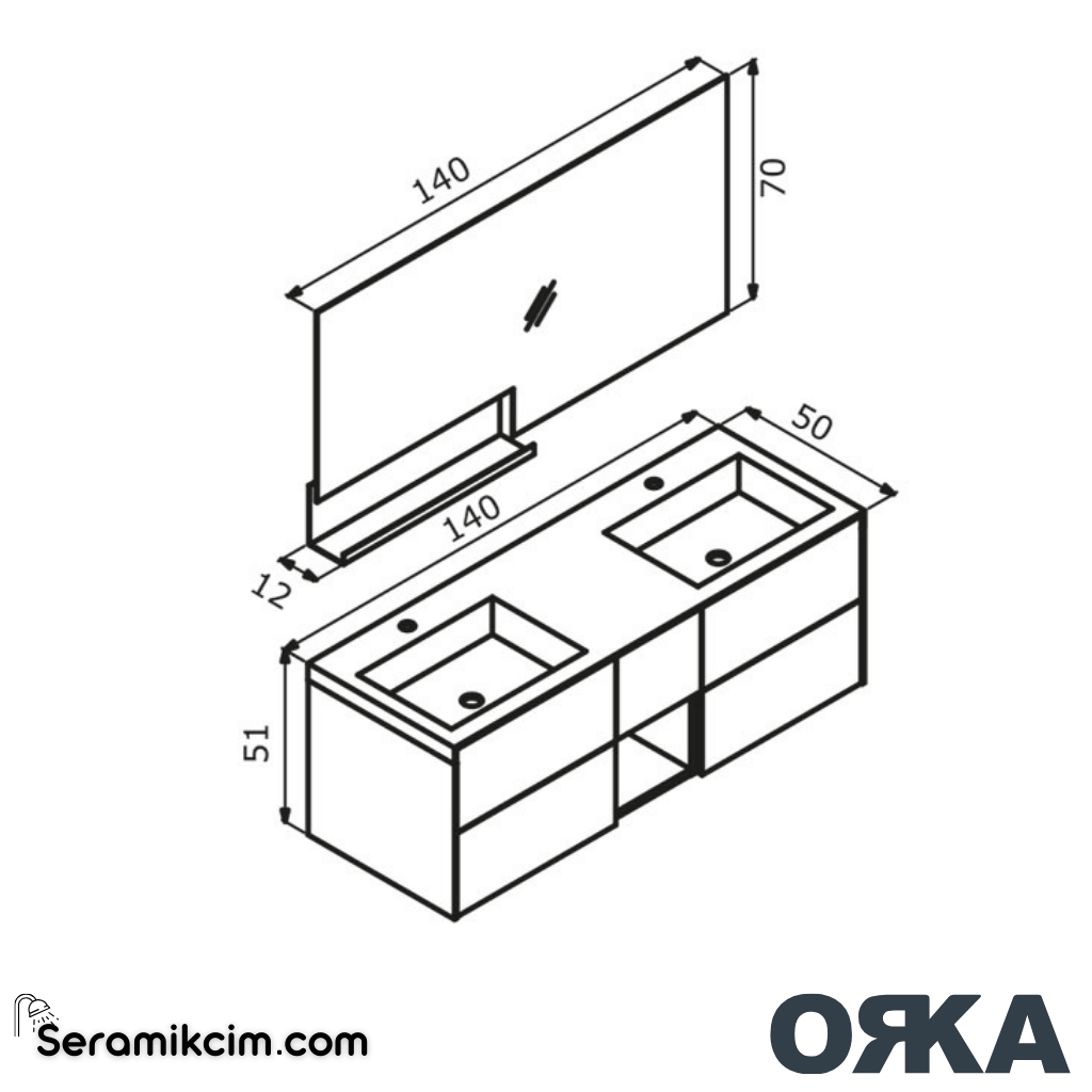 Orka Milano 140cm Banyo Dolabı Set Mat Antrasit - ORK162.140.01.TKM