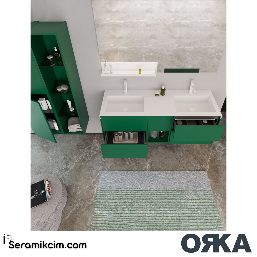 Orka Milano 140cm Banyo Dolabı Set Mat Yeşil - ORK162.140.06.TKM