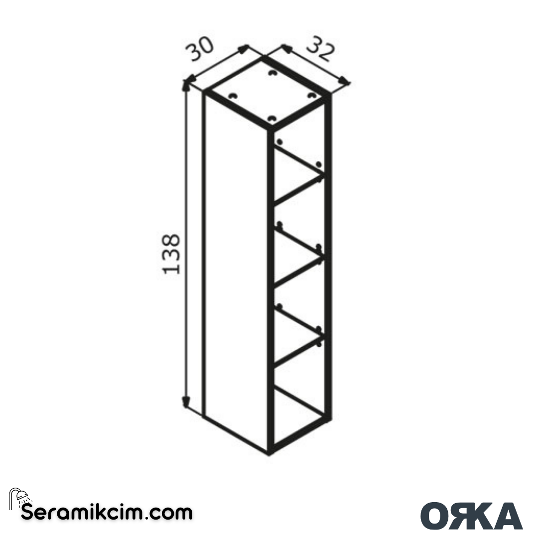 Orka Milano 30cm Açık Raflı Boy Dolabı (Sağ-Sol) Mat Açık Mavi - ORK.BYD1024