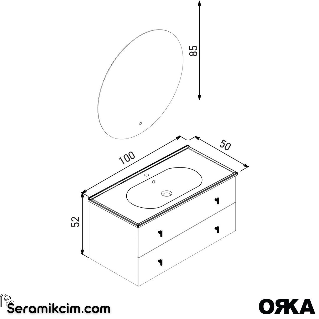 Orka Milazzo 100cm Ledli Ayna Asma Banyo Dolabı Set Callisto Krom Detay