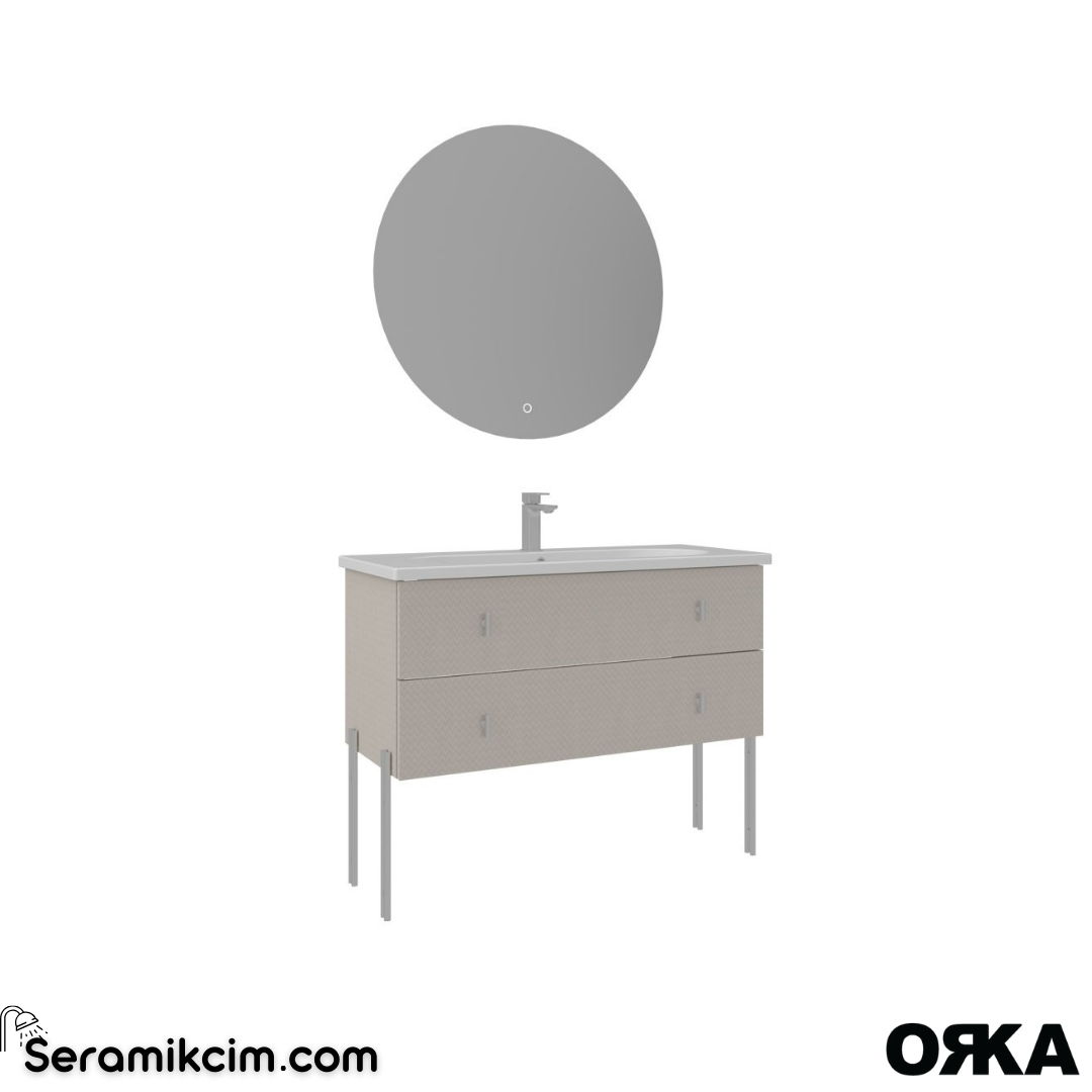Orka Milazzo 100cm Ledli Ayna Ayaklı Banyo Dolabı Set Callisto Krom Detay